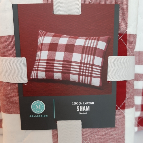 Martha Stewart Red Buffalo Check Plaid King Quilt & One Standard Sham - Picture 4 of 16